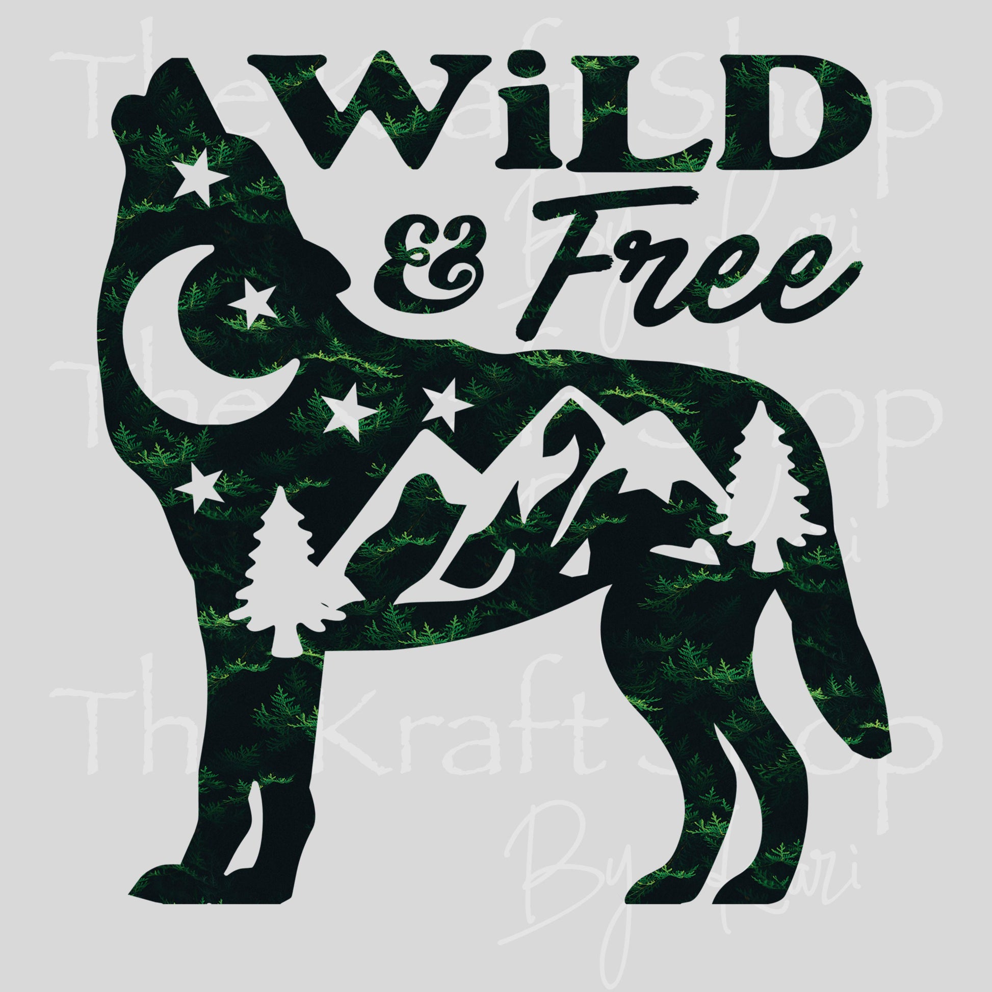 UV DTF Wild and free wolf with tree pattern decal #4740