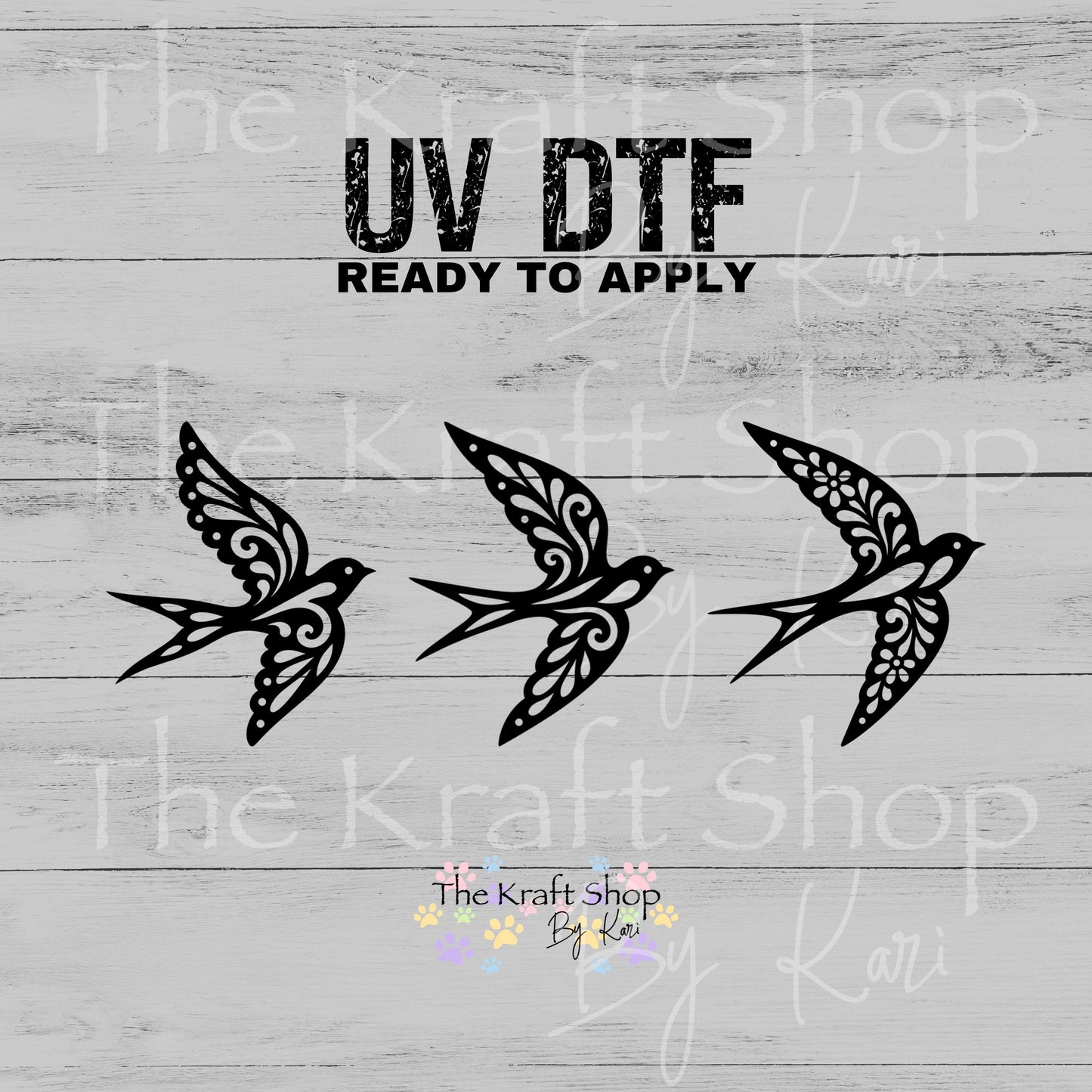 UV DTF Sticker prints. Swallow Mandala black outline decals 3pk, permanent sticker.#1149