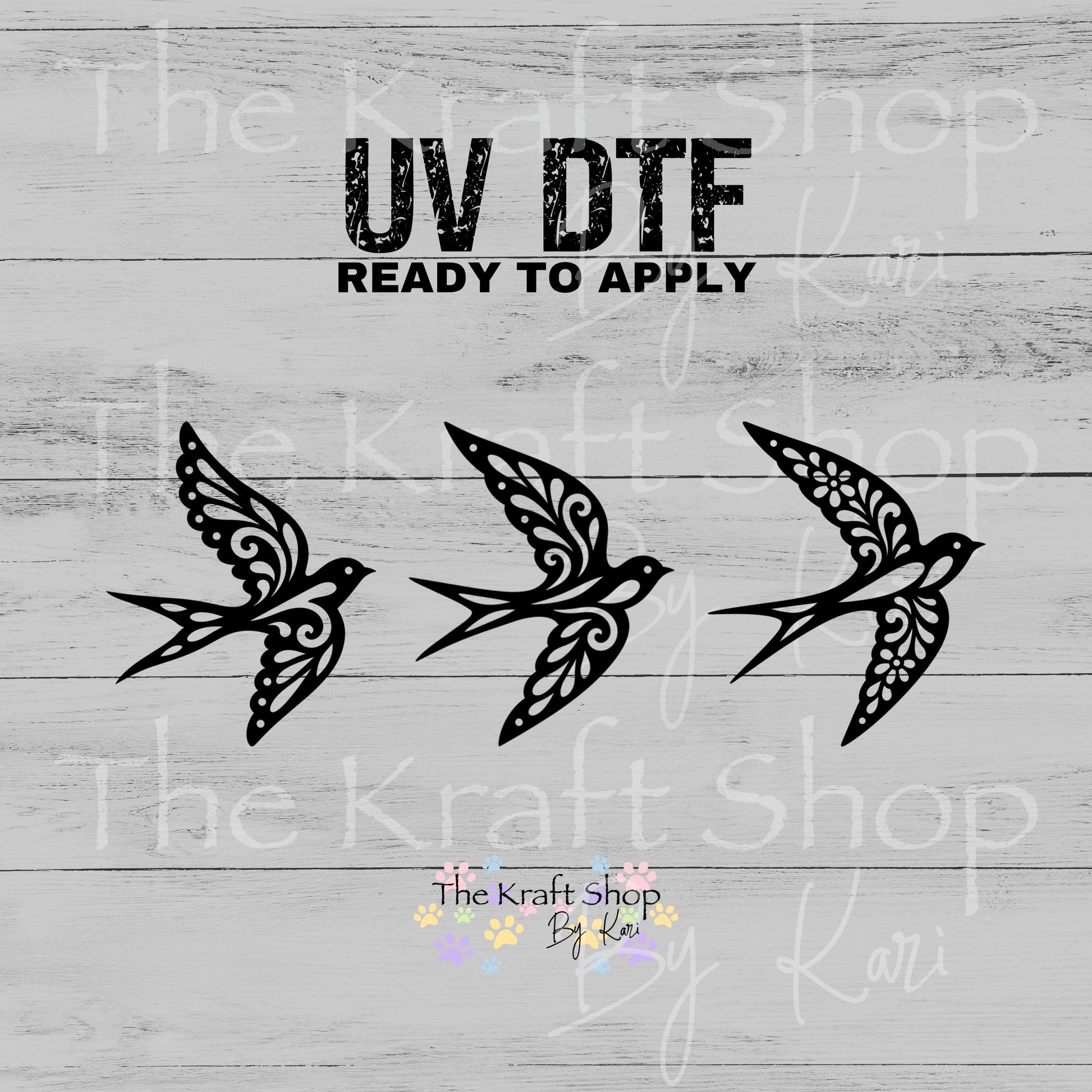 UV DTF Sticker prints. Swallow Mandala black outline decals 3pk, permanent sticker.#1149