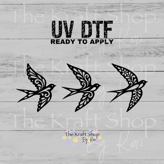UV DTF Sticker prints. Swallow Mandala black outline decals 3pk, permanent sticker.#1149