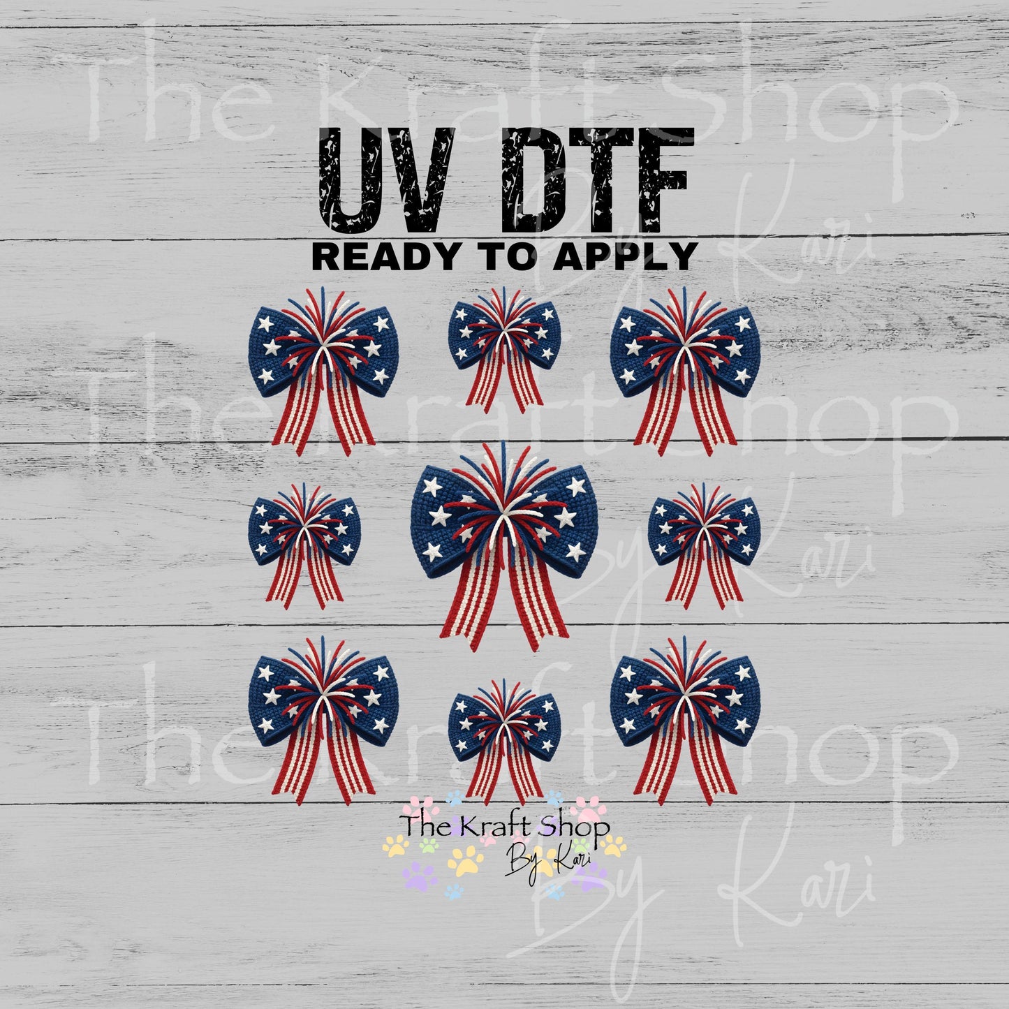 UV DTF Yarn 4th of July bow Element sheet 6x6 decal, tumbler decal, permanent sticker. #7686
