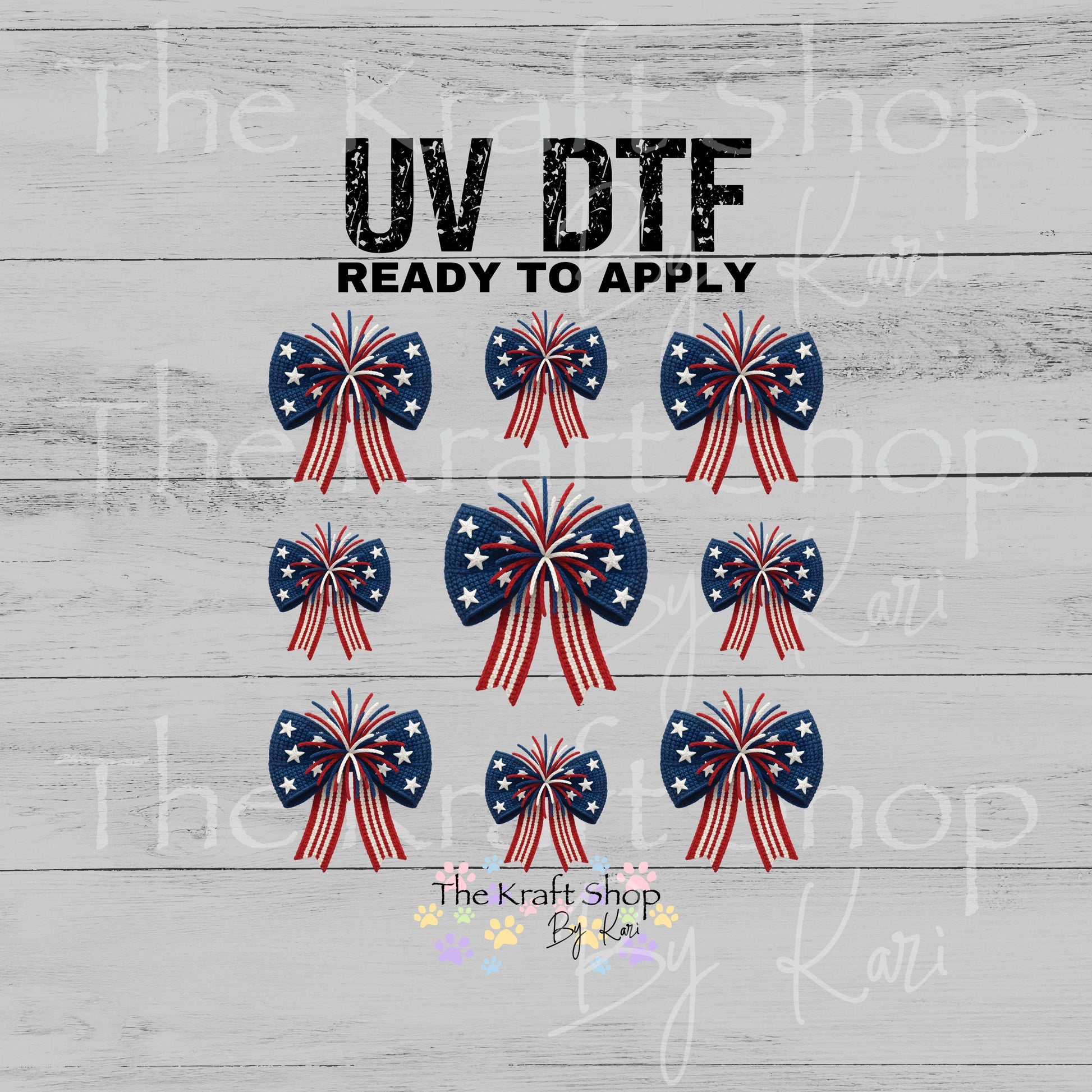UV DTF Yarn 4th of July bow Element sheet 6x6 decal, tumbler decal, permanent sticker. #7686