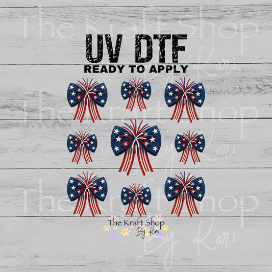 UV DTF Yarn 4th of July bow Element sheet 6x6 decal, tumbler decal, permanent sticker. #7686