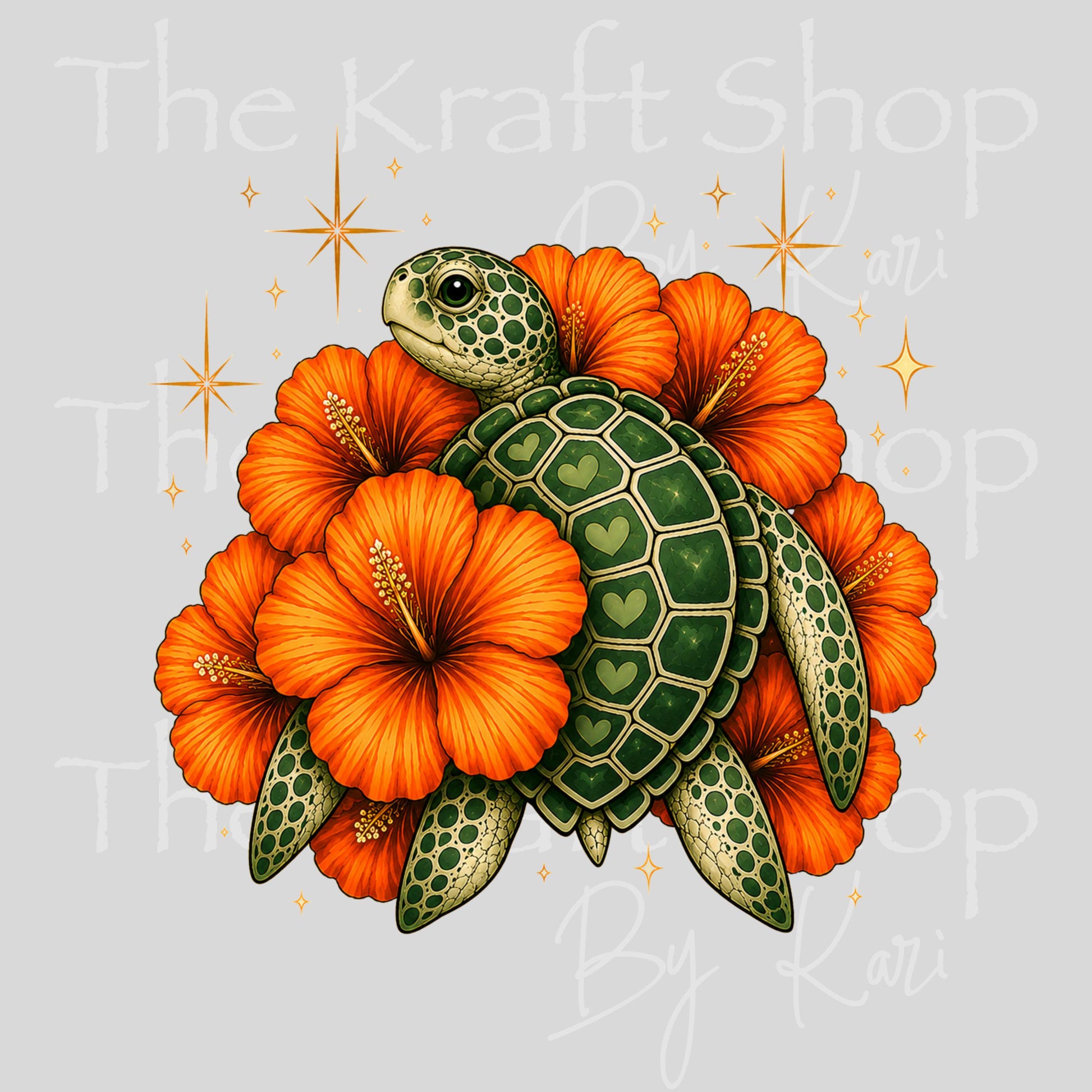 UV DTF Orange flower turtle decal #1153