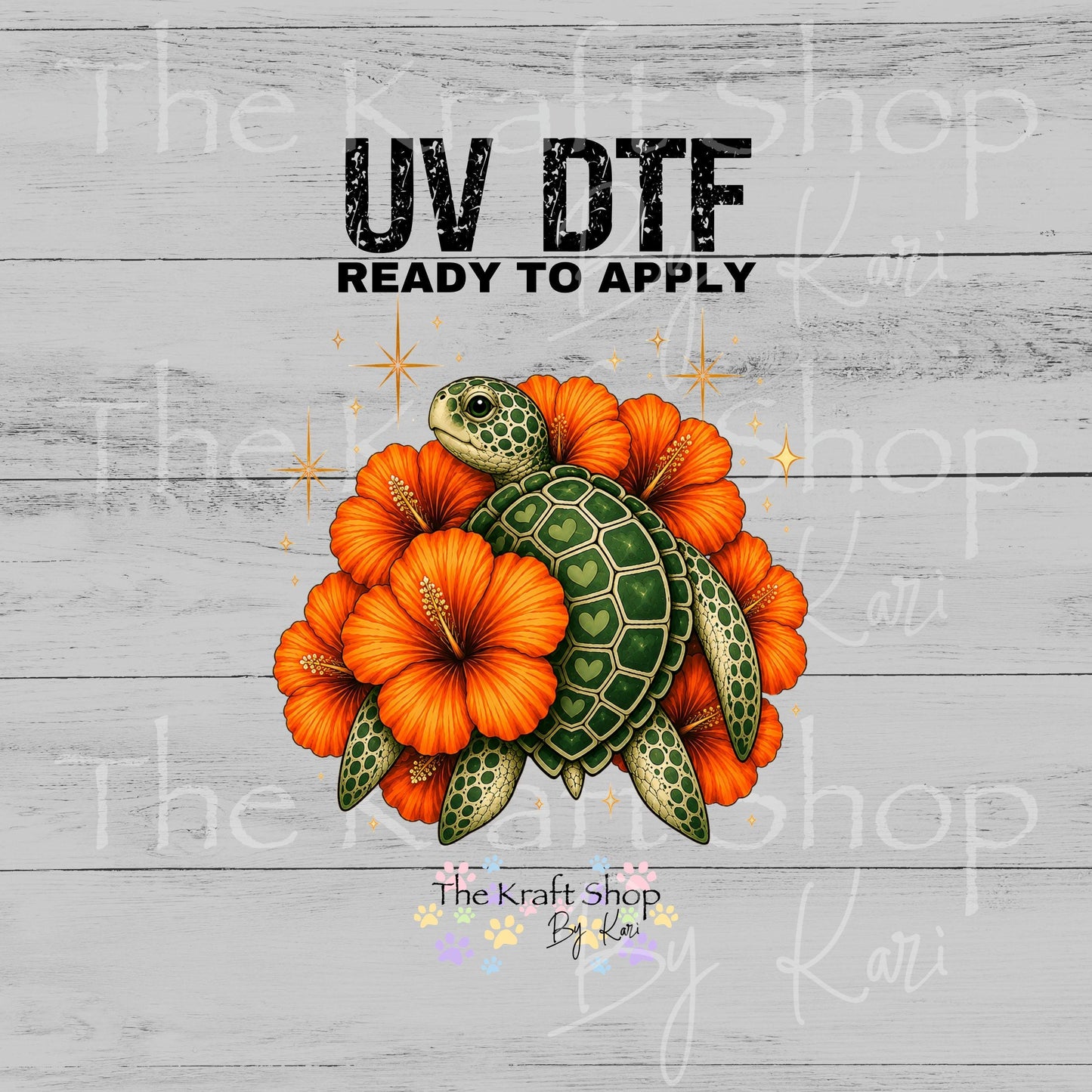 UV DTF Orange flower turtle decal #1153