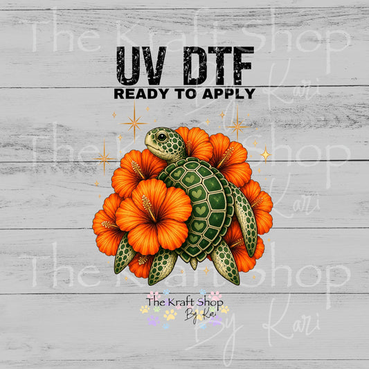 UV DTF Orange flower turtle decal #1153