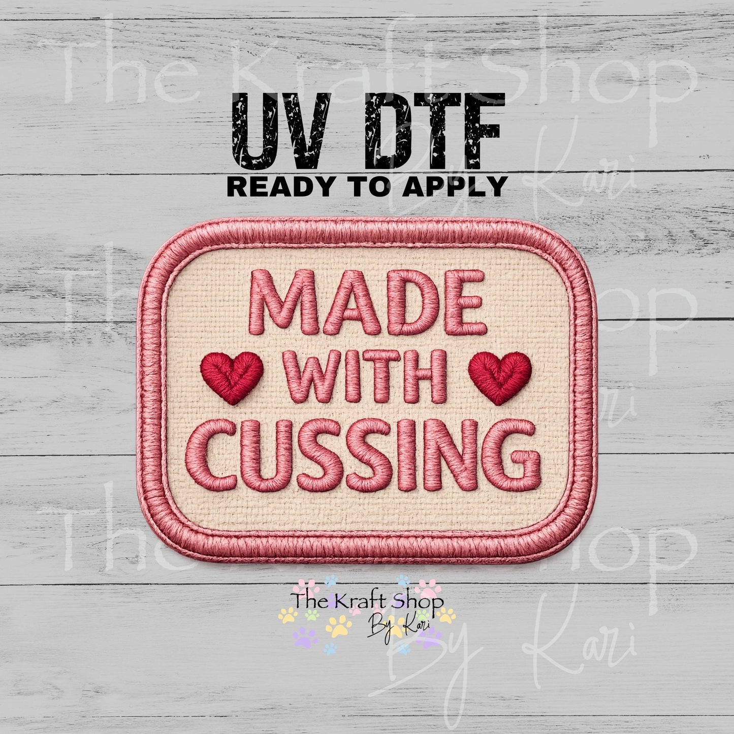 UV DTF Made with cussing stitched patch decal, tumbler decal, permanent sticker. #4770