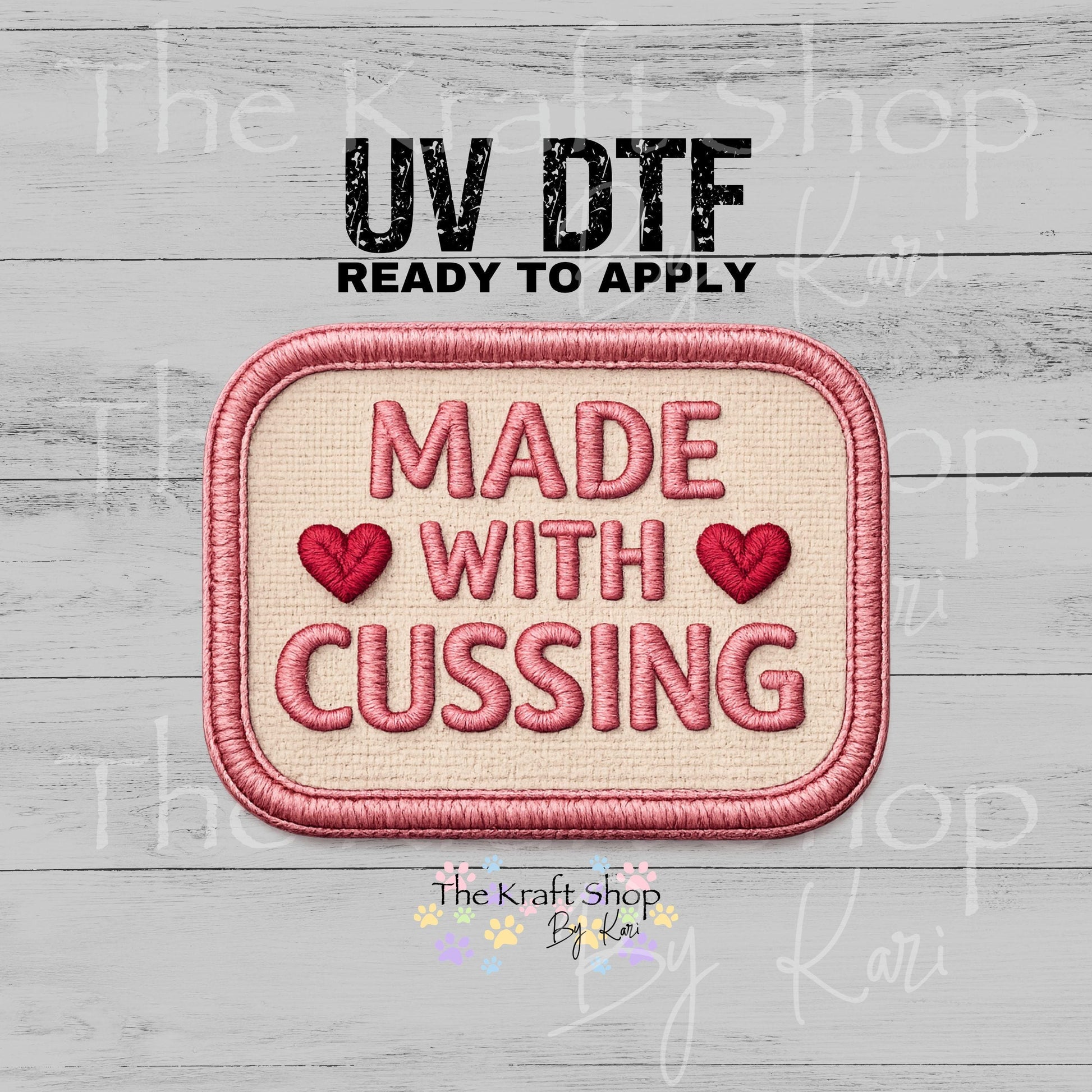 UV DTF Made with cussing stitched patch decal, tumbler decal, permanent sticker. #4770