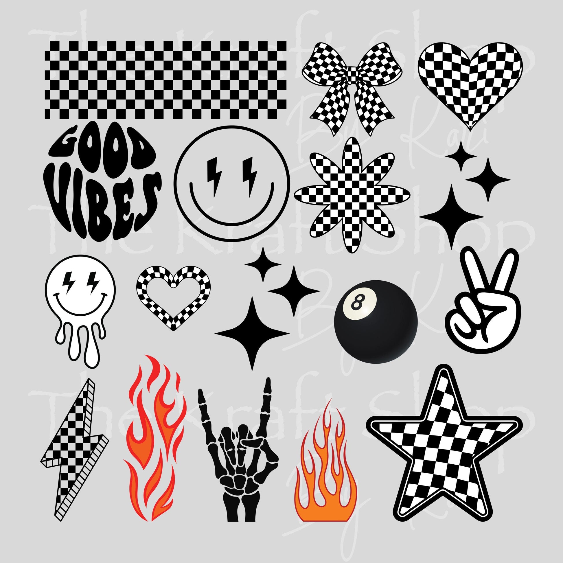 UV DTF Good vibes checkered elements mixed media bundle of decals Element sheet 10x10 decal #4745
