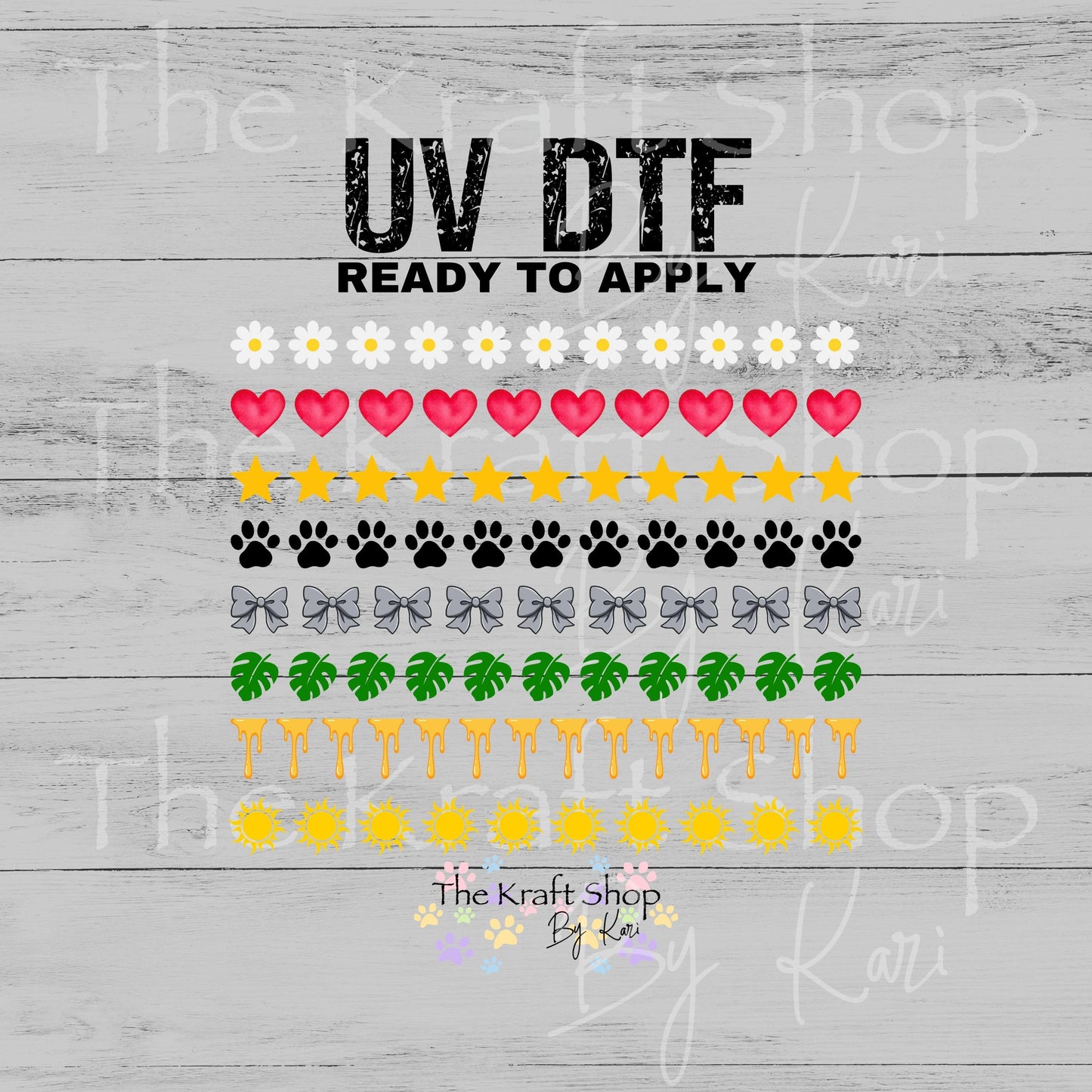 UV DTF Shaped rim strips snow globe or pen element sheet. Mixed media #10521