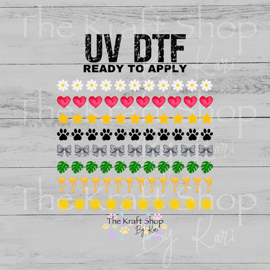 UV DTF Shaped rim strips snow globe or pen element sheet. Mixed media #10521