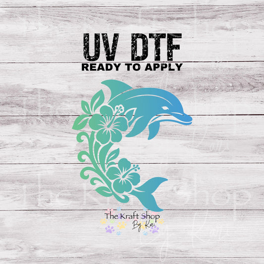 UV DTF Ombre Flower Dolphin decal #1152