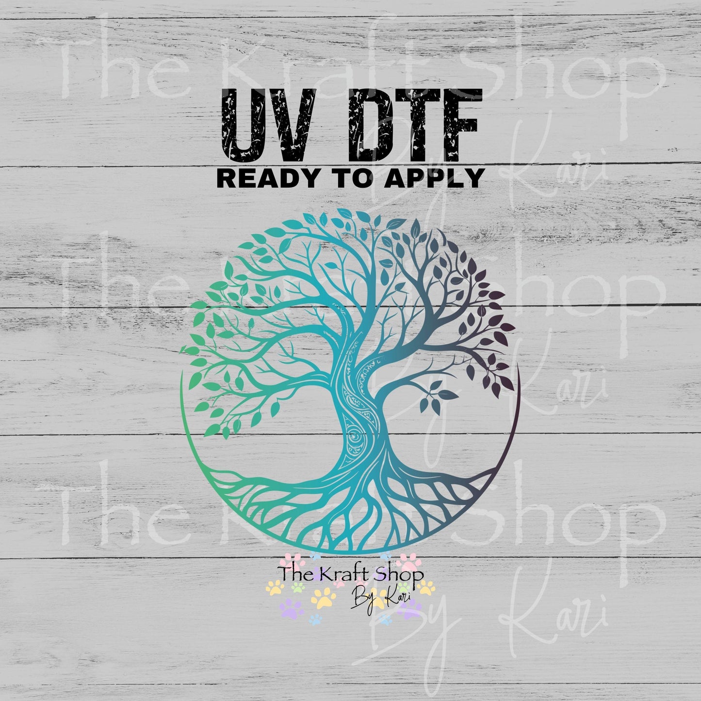 UV DTF Tree of life ombre blues #10524