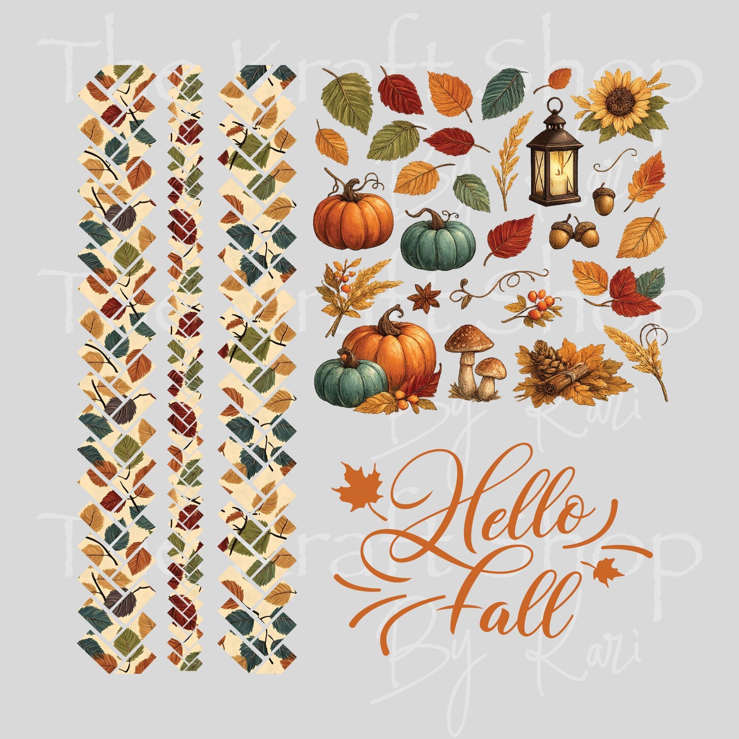 UV DTF Herringbone Hello Fall elements mixed media bundle of decals Element sheet 10x10 decal #7697