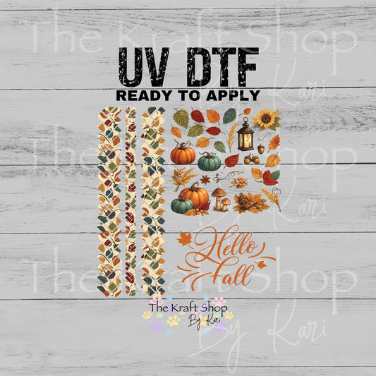 UV DTF Herringbone Hello Fall elements mixed media bundle of decals Element sheet 10x10 decal #7697