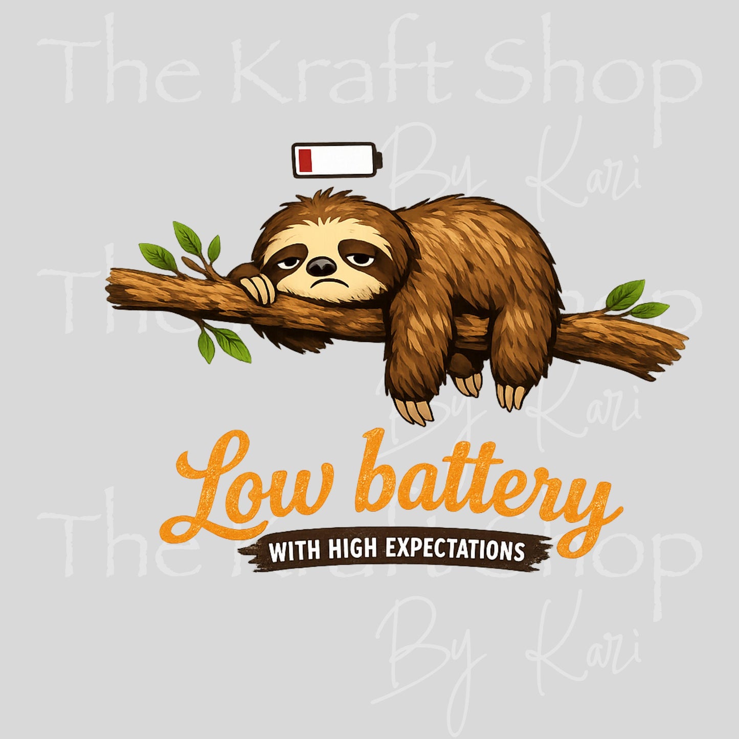 UV DTF Low battery sloth on a branch #4780