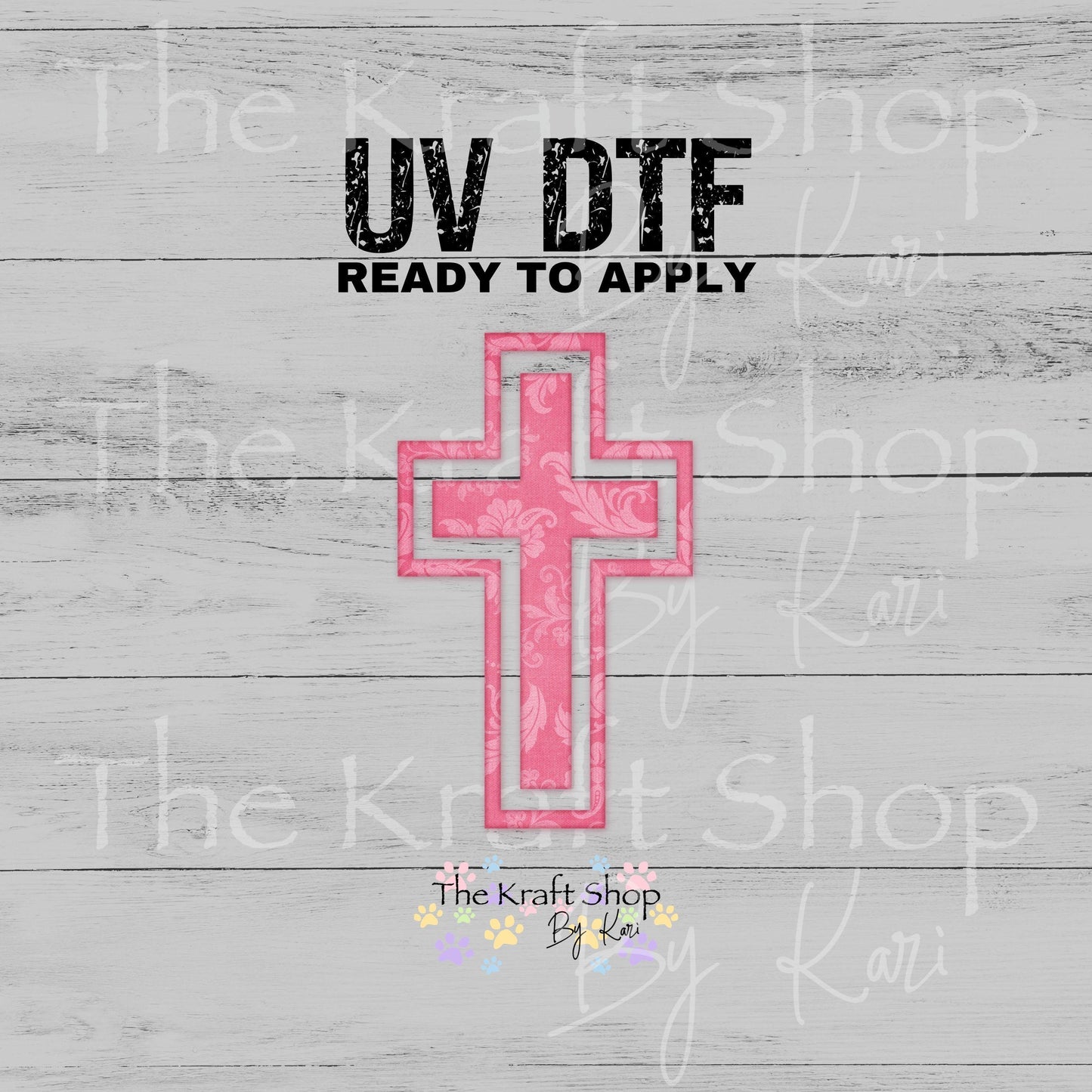 UV DTF Pink cross floral design decal. Permanent sticker #10527