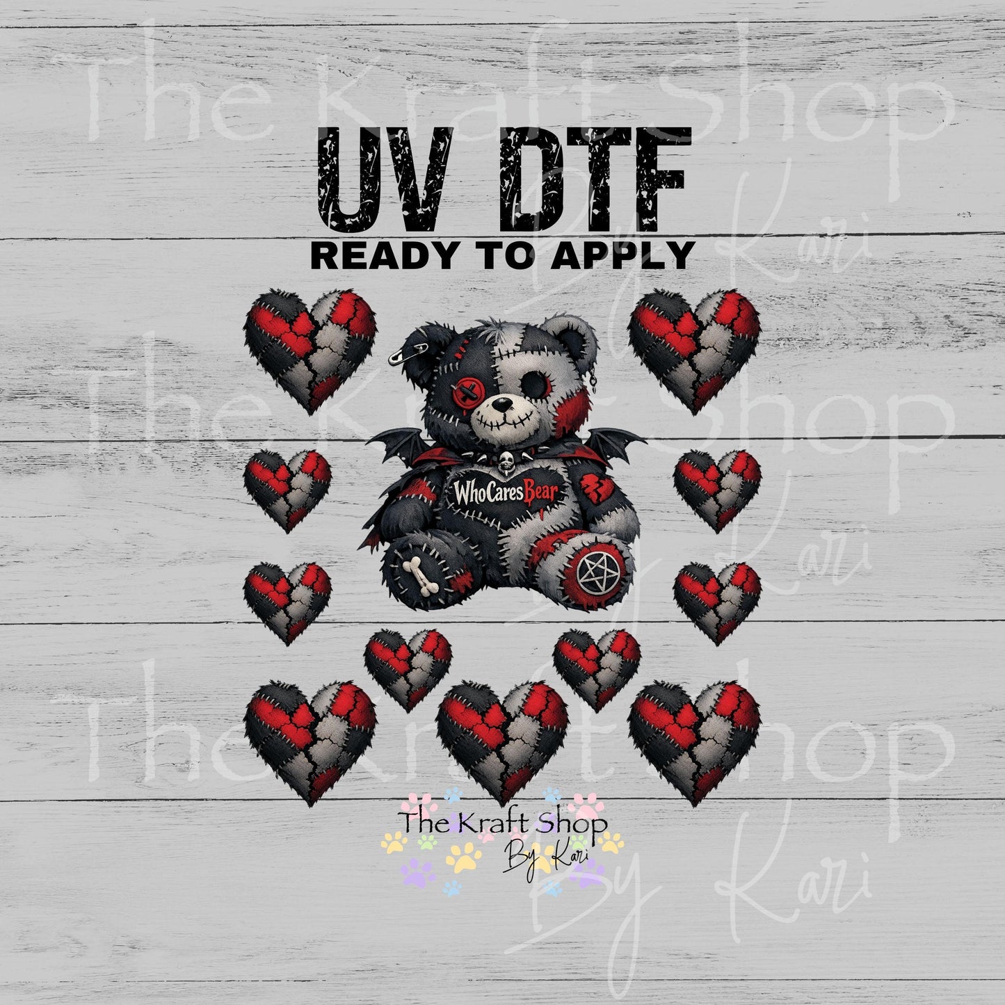 UV DTF Who Cares Bear Voodoo Element sheet 6x6 decal, tumbler decal, permanent sticker. #7701