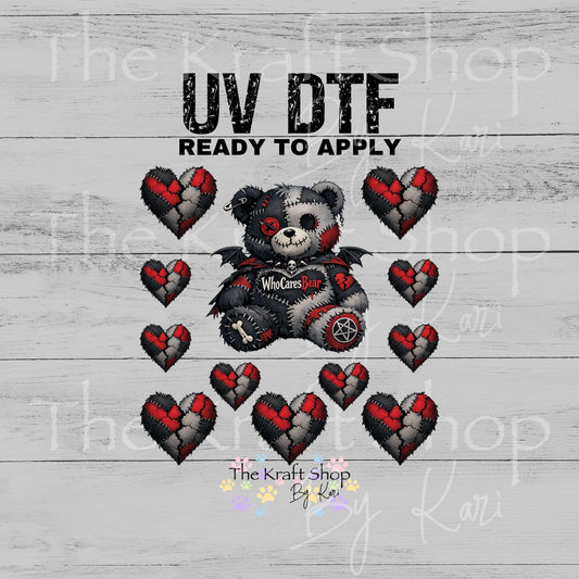 UV DTF Who Cares Bear Voodoo Element sheet 6x6 decal, tumbler decal, permanent sticker. #7701