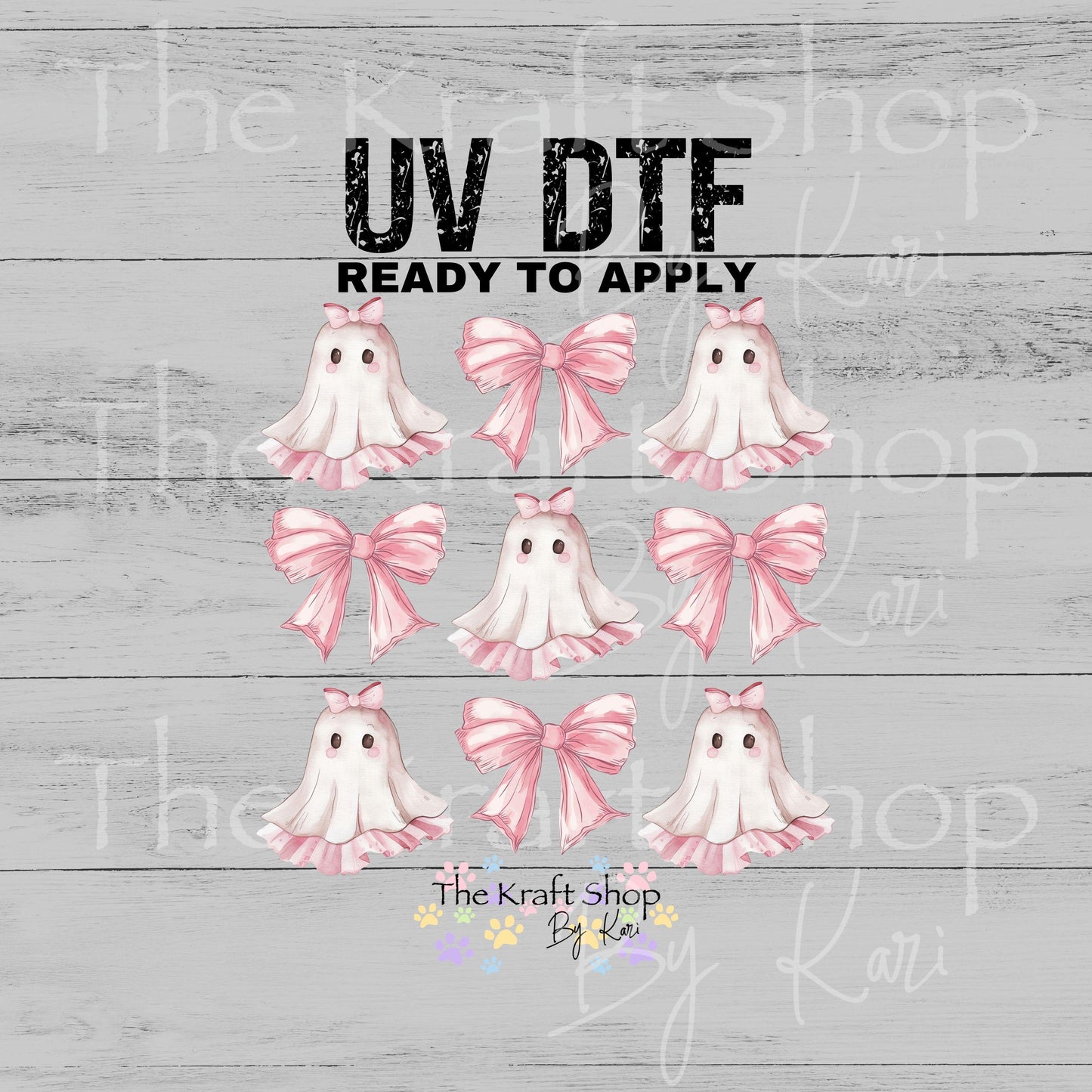 UV DTF Pink ghost bows coquette mixed media Element sheet 8x8 decal #7701