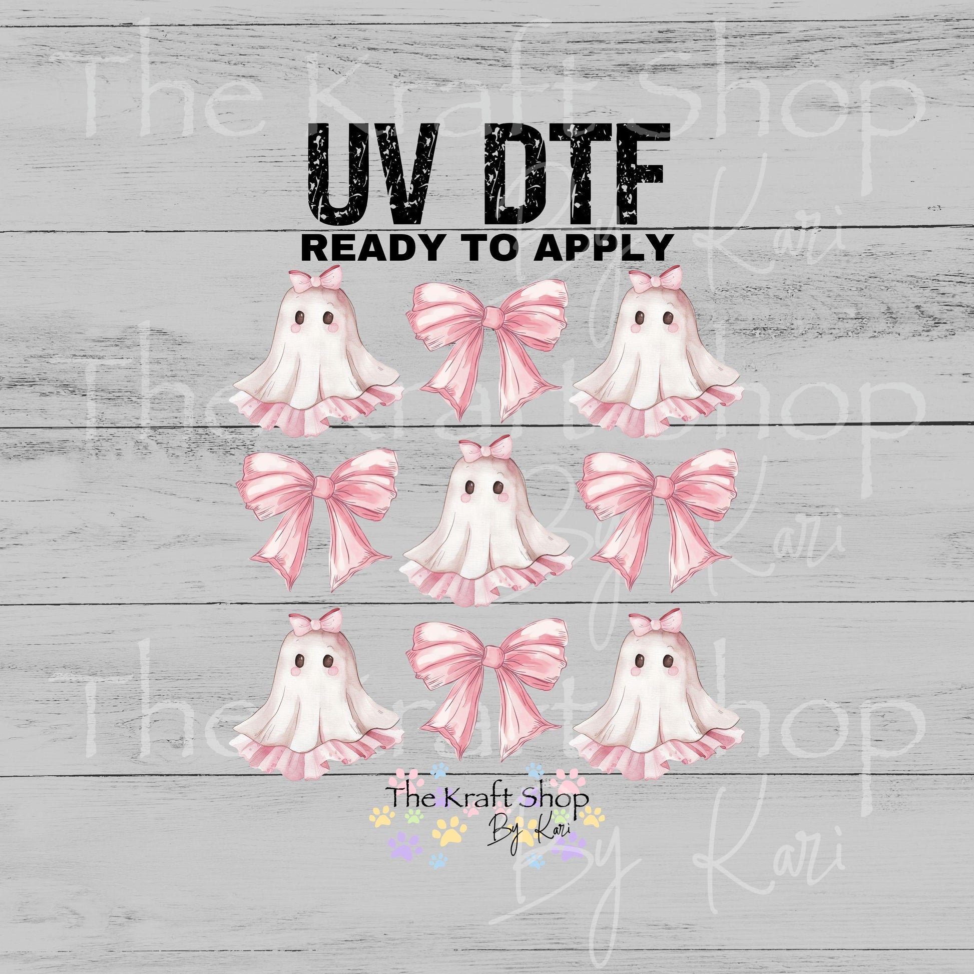 UV DTF Pink ghost bows coquette mixed media Element sheet 8x8 decal #7701