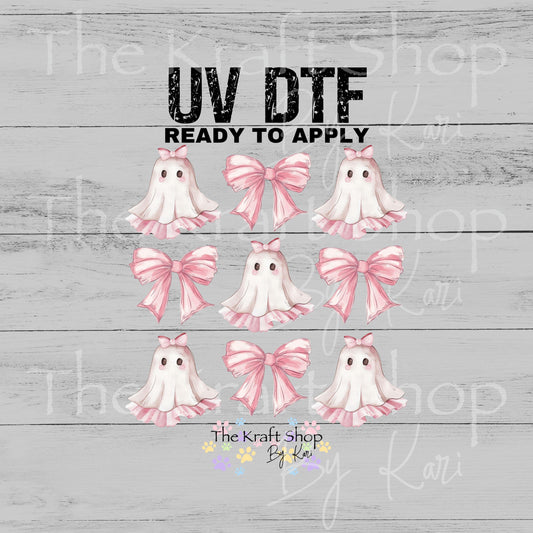 UV DTF Pink ghost bows coquette mixed media Element sheet 8x8 decal #7701