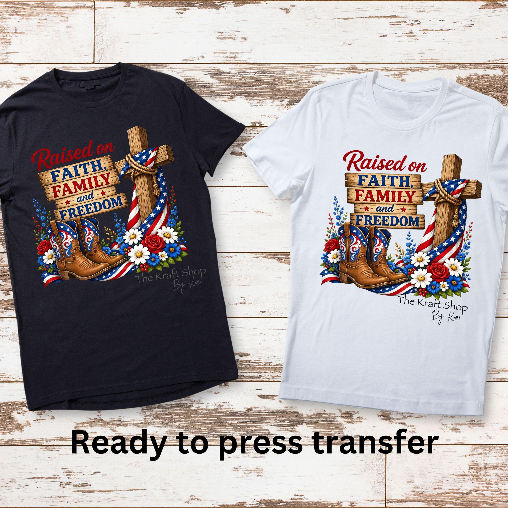 DTF ready to press transfer Raised on Faith Family and Freedom Patriotic shirt transfer #11657