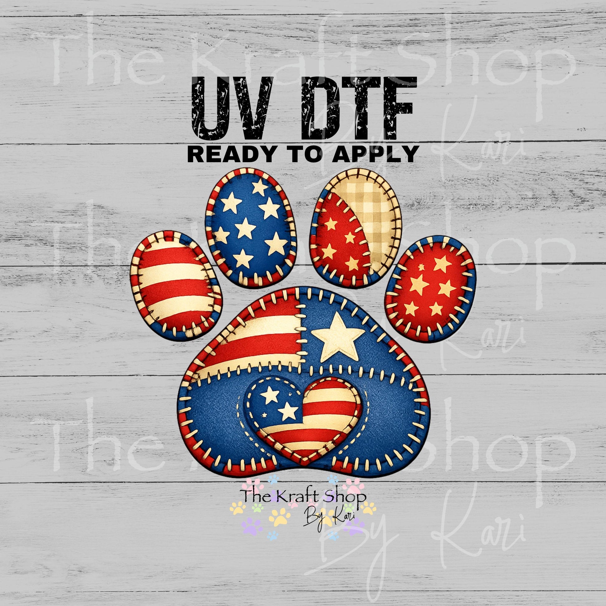 UV DTF Patriotic Dog Paw Patchwork 4th of July patriotic decal #7689