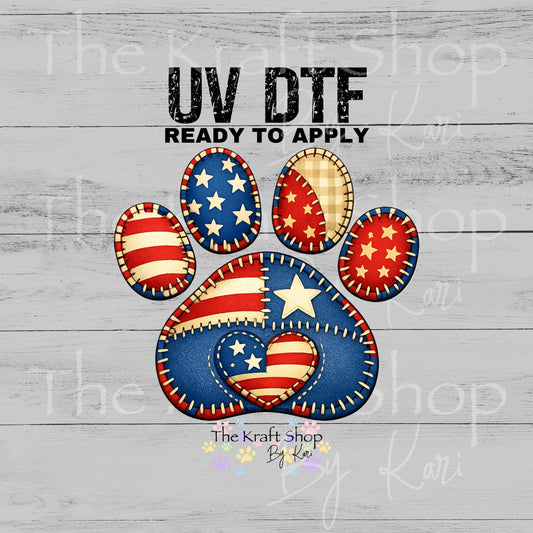 UV DTF Patriotic Dog Paw Patchwork 4th of July patriotic decal #7689