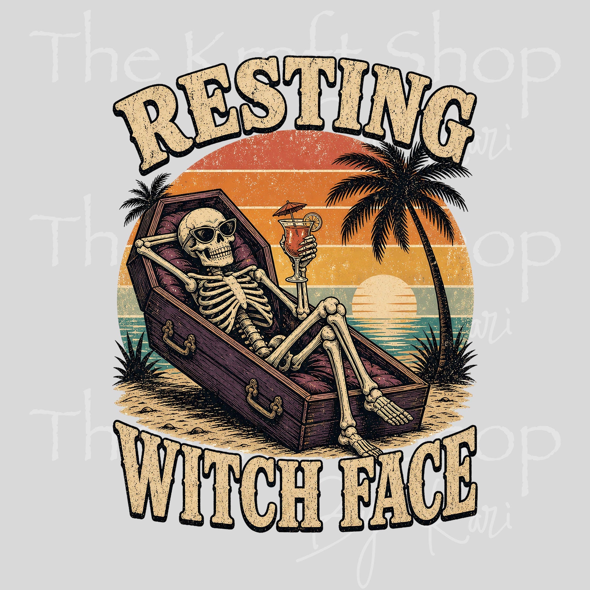 UV DTF Skeleton Resting Witch Face Summerween spooky decal #7708