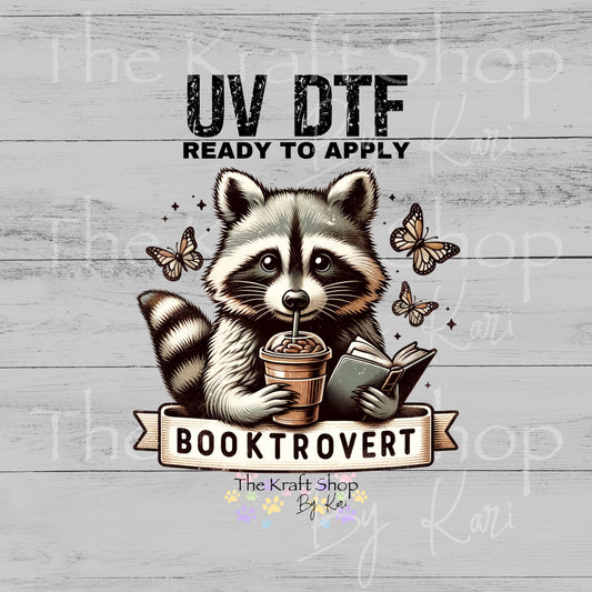UV DTF Raccoon Booktrovert book lover decal #4783