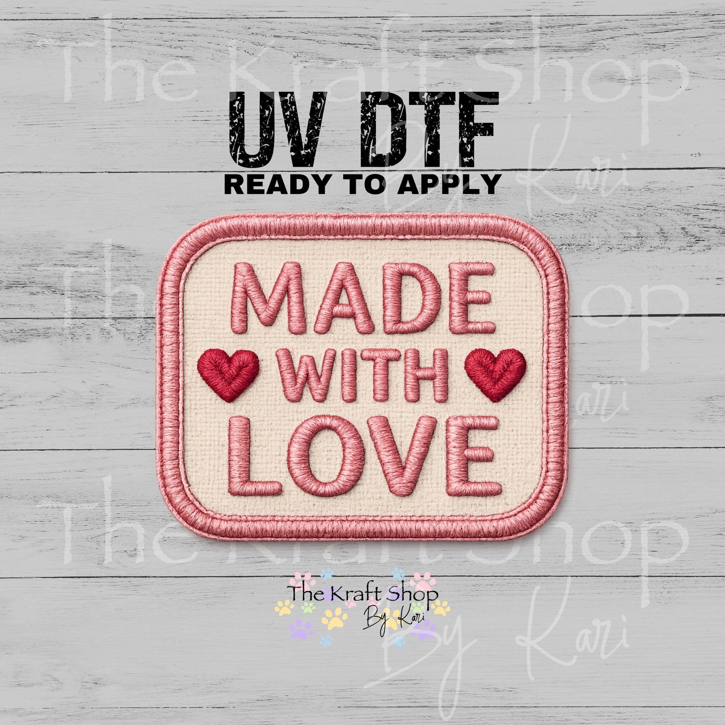 UV DTF Made with love stitched patch decal, tumbler decal, permanent sticker. #4769