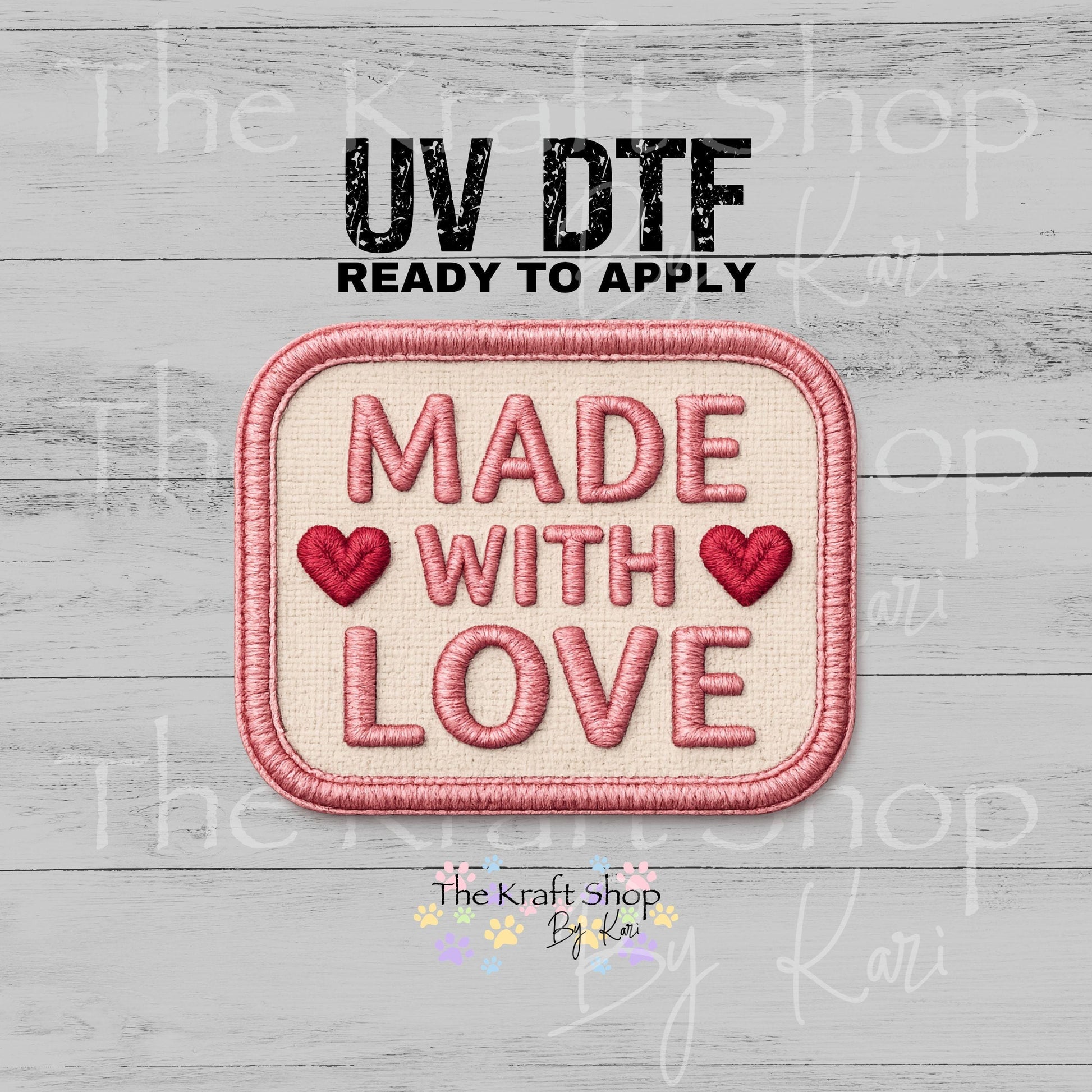 UV DTF Made with love stitched patch decal, tumbler decal, permanent sticker. #4769