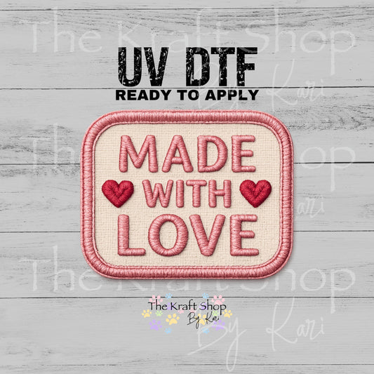 UV DTF Made with love stitched patch decal, tumbler decal, permanent sticker. #4769
