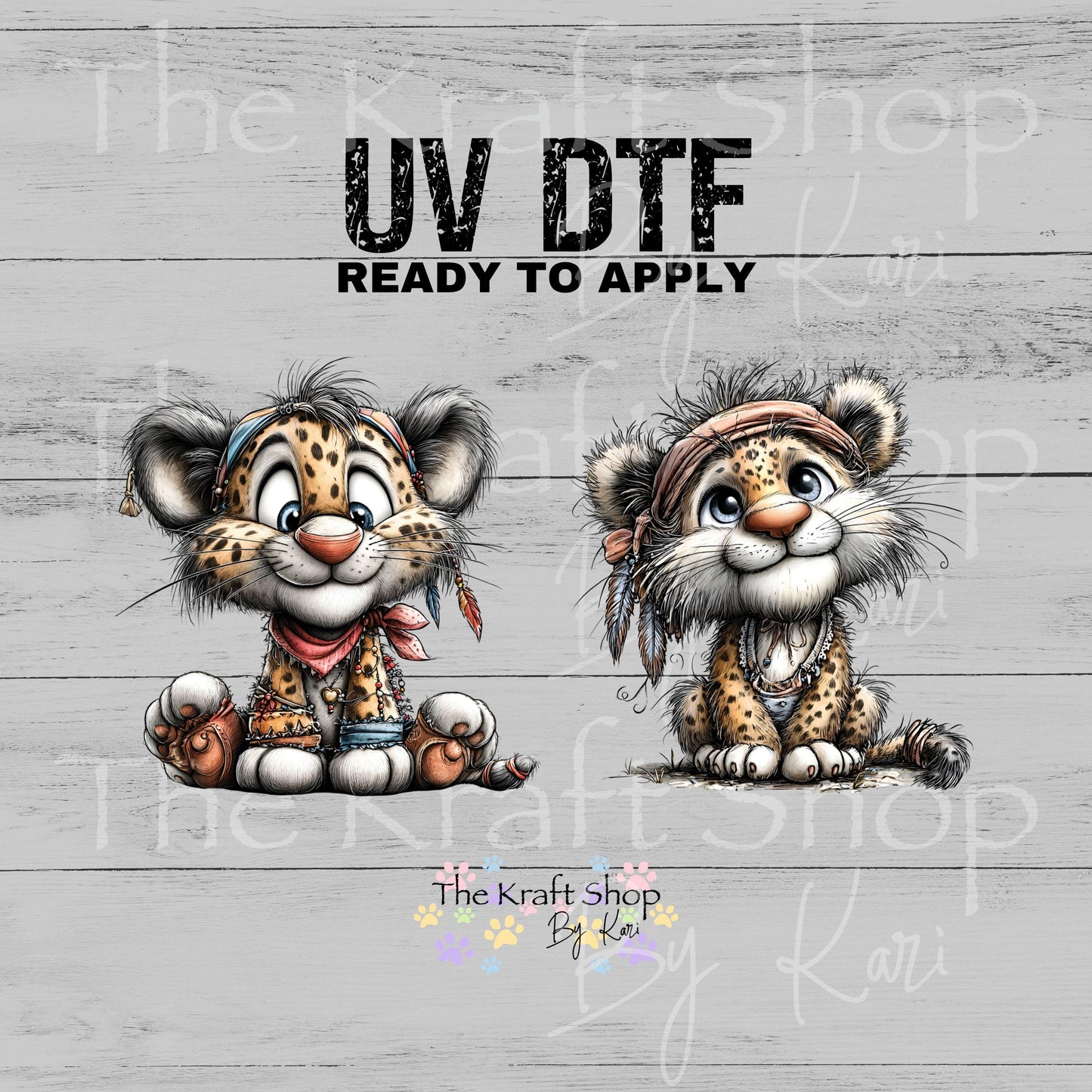 UV DTF Whimsical leopards 2pk decals, tumbler decal, permanent sticker.#1154