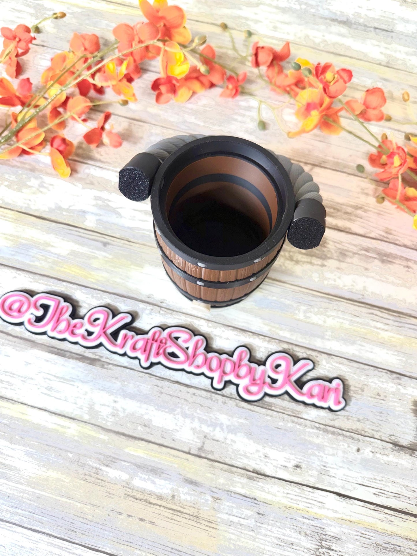 3D printed Rustic barrel with handle 12oz can holder. Ready to ship.