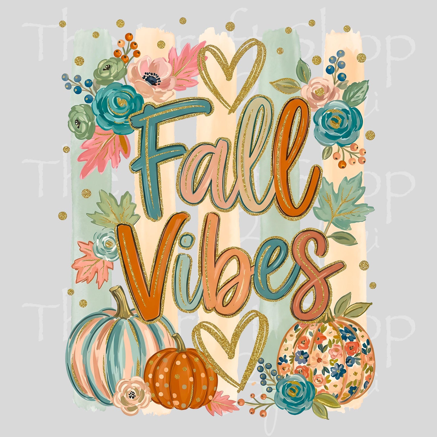 UV DTF Fall vibes pumpkins and stripes #7694