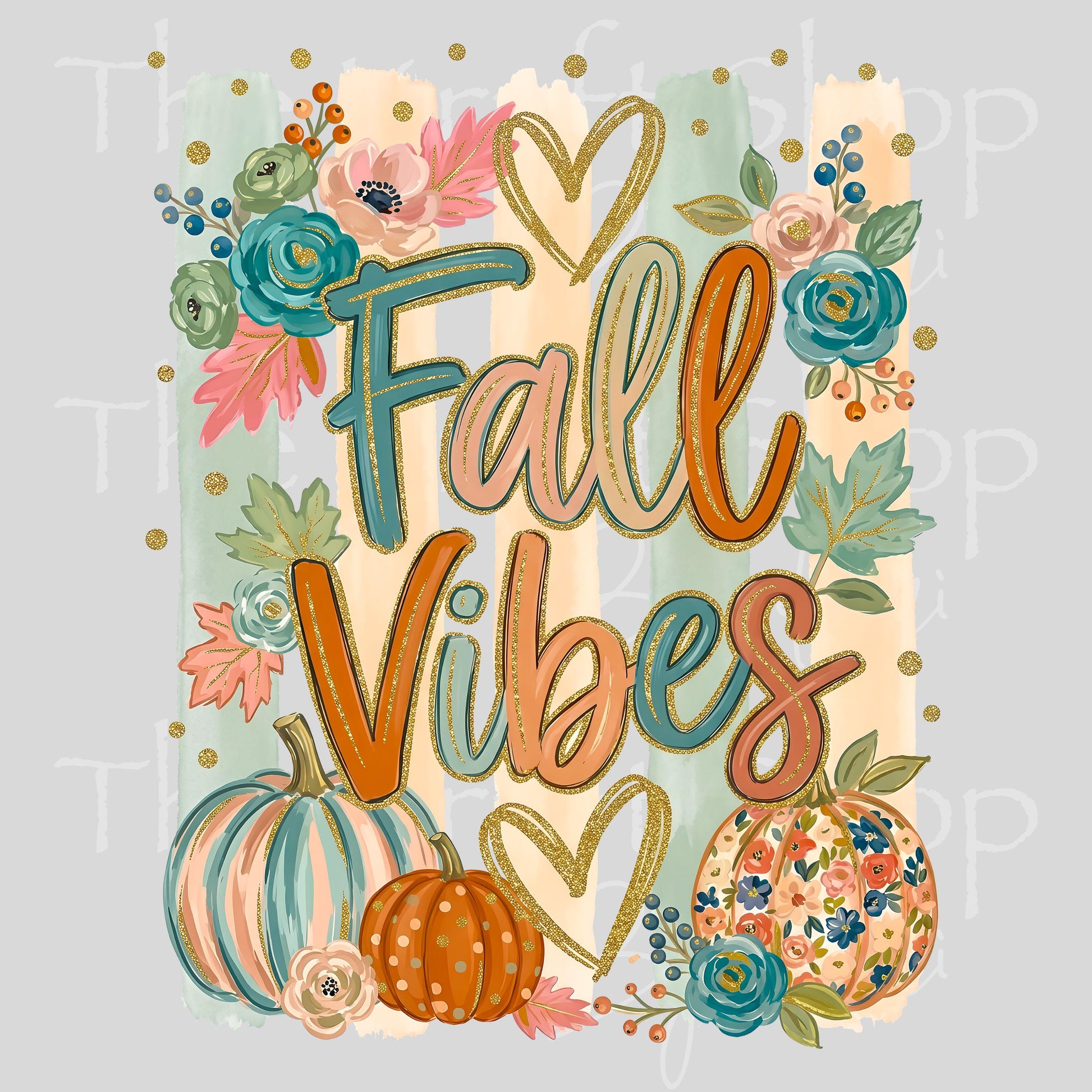 UV DTF Fall vibes pumpkins and stripes #7694