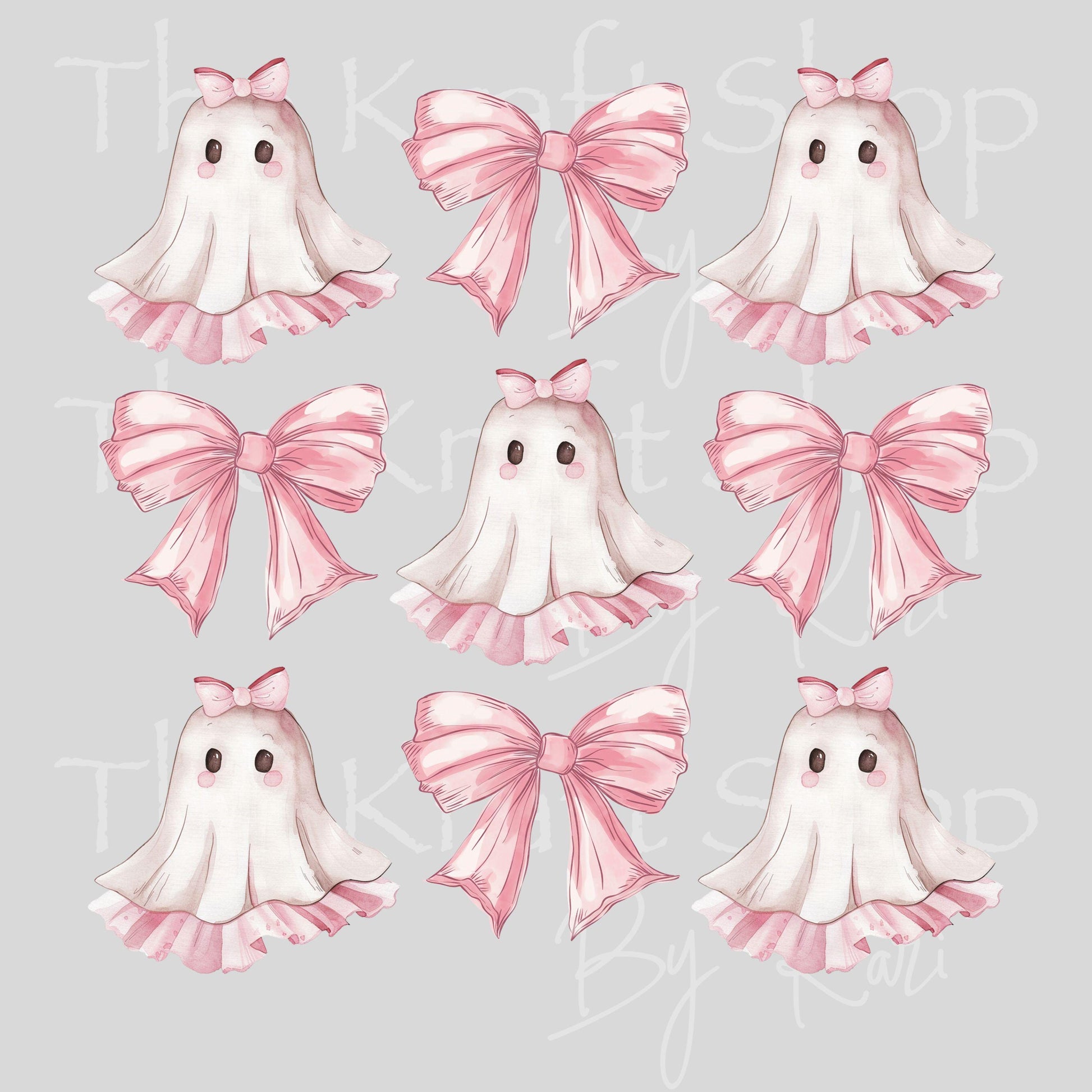 UV DTF Pink ghost bows coquette mixed media Element sheet 8x8 decal #7701