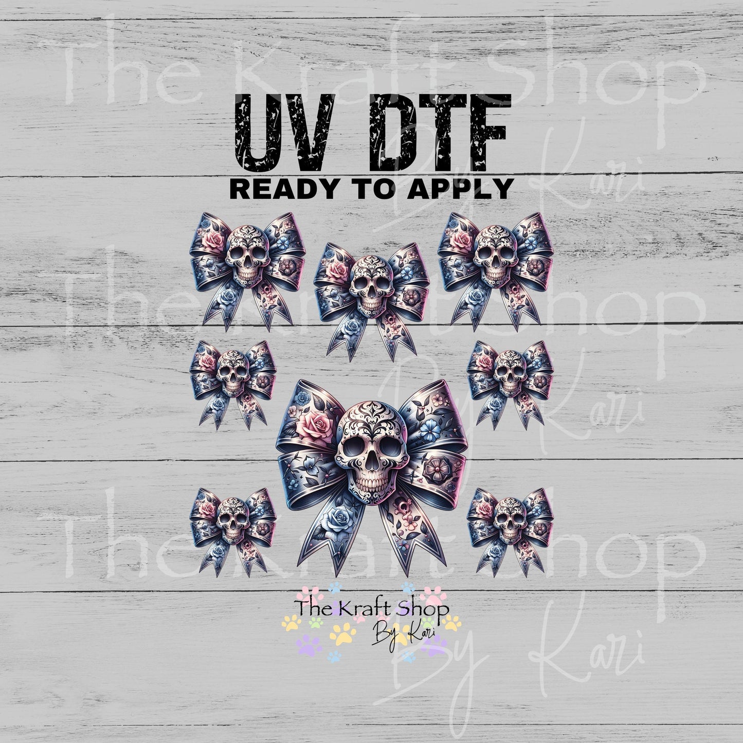 UV DTF Skull bows Element sheet 6x6 decal, tumbler decal, permanent sticker. #7702