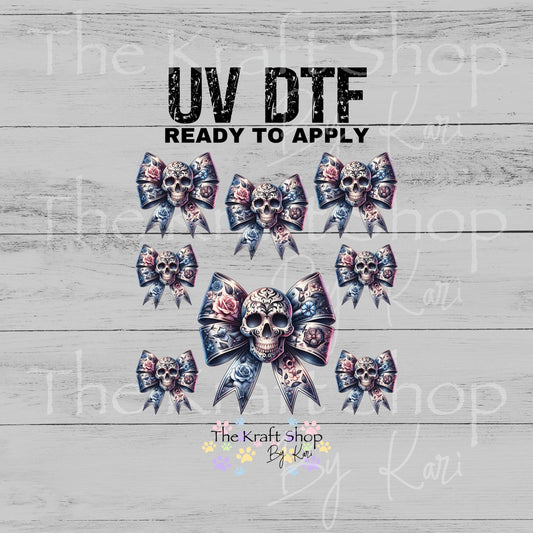 UV DTF Skull bows Element sheet 6x6 decal, tumbler decal, permanent sticker. #7702