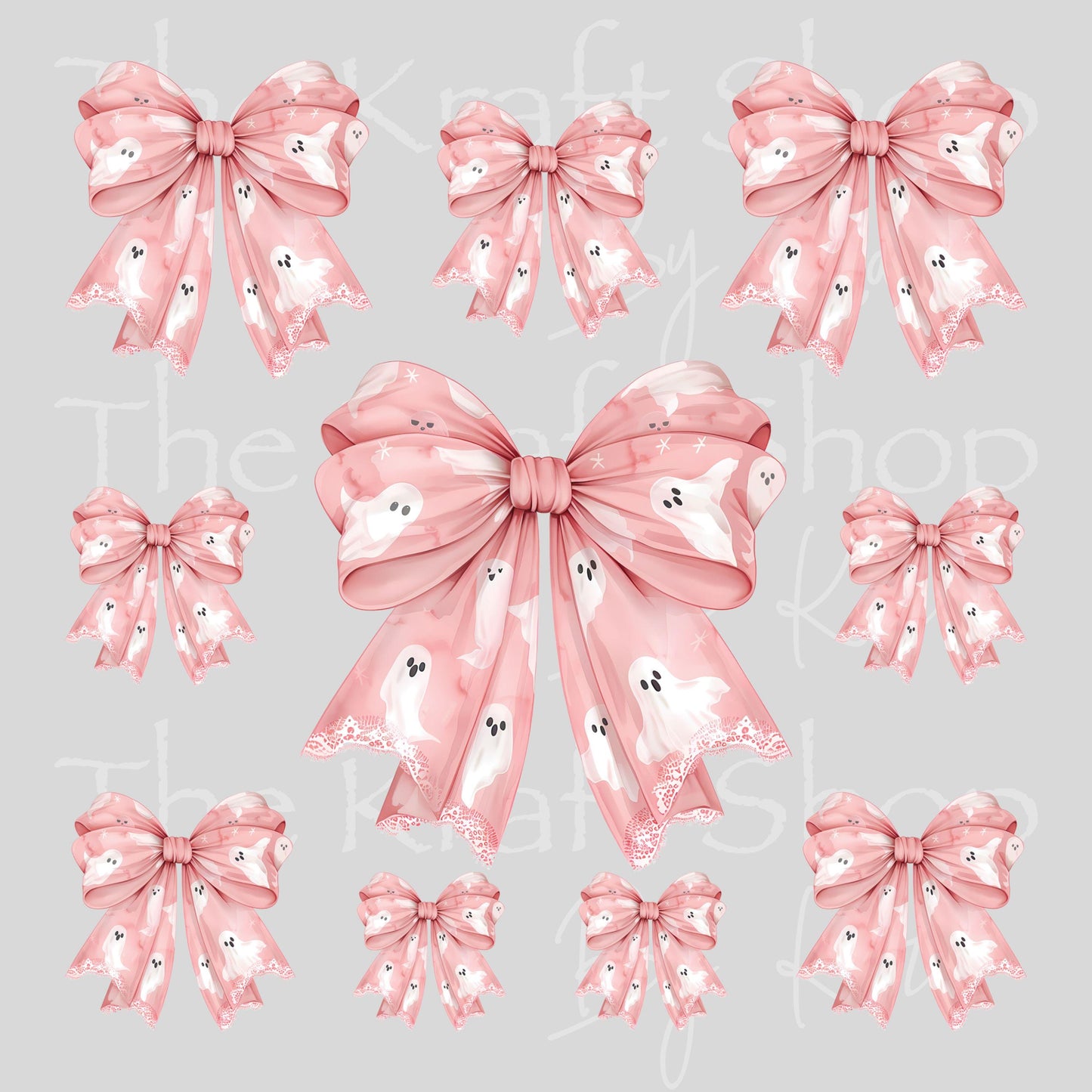 UV DTF Pink cute ghost bows Element sheet 6x6 decal, tumbler decal, permanent sticker. #7703