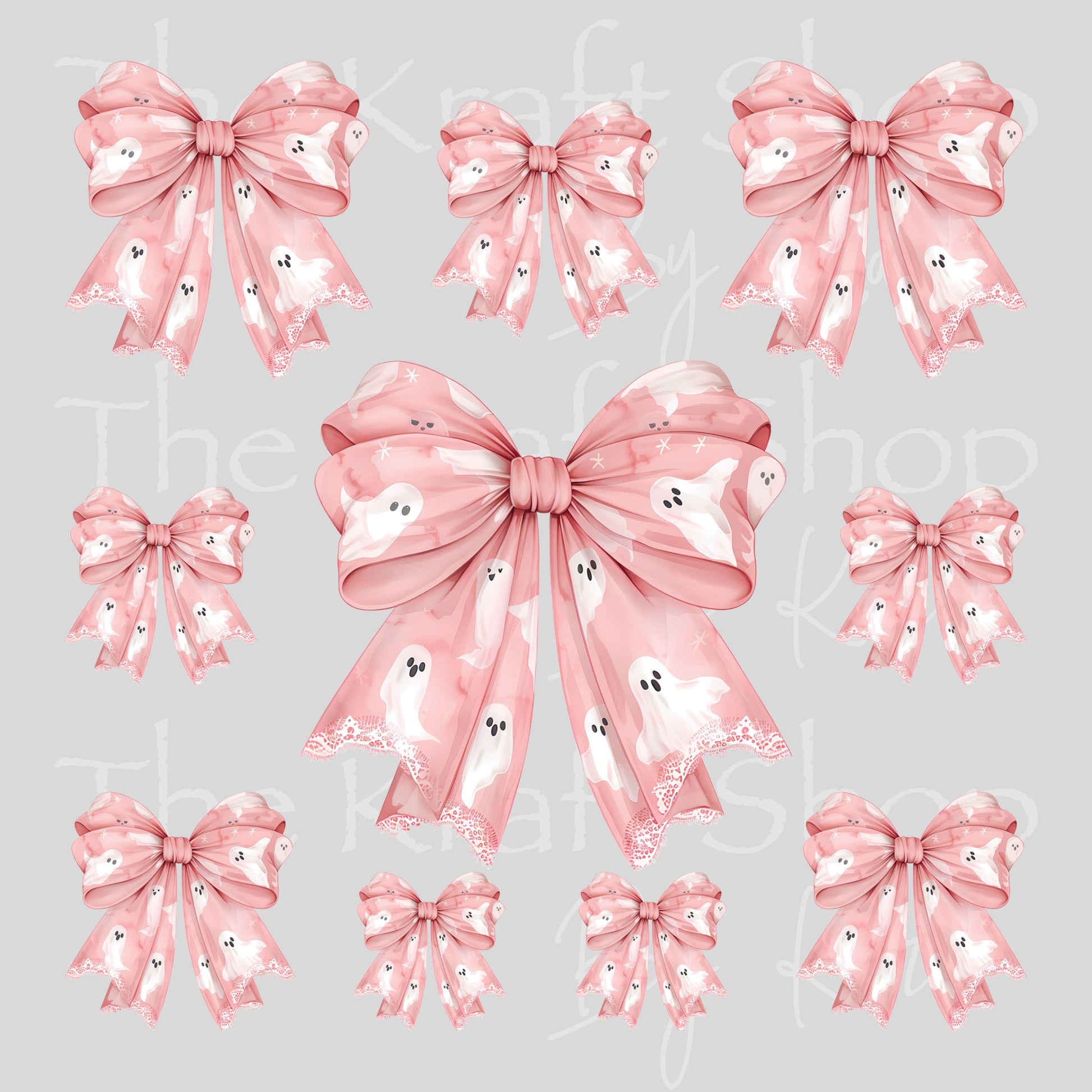 UV DTF Pink cute ghost bows Element sheet 6x6 decal, tumbler decal, permanent sticker. #7703
