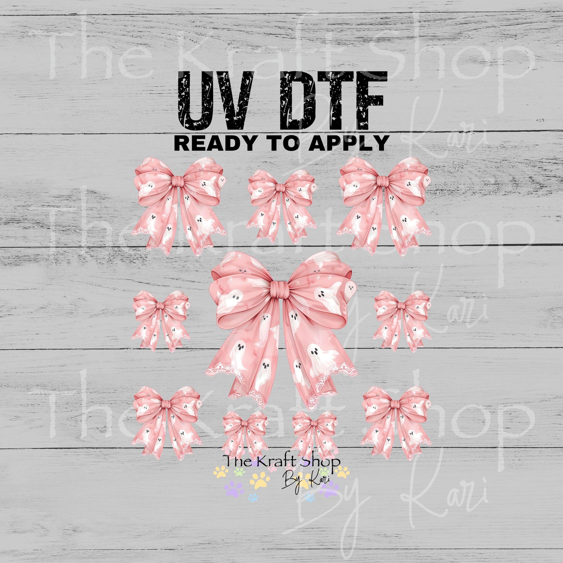 UV DTF Pink cute ghost bows Element sheet 6x6 decal, tumbler decal, permanent sticker. #7703