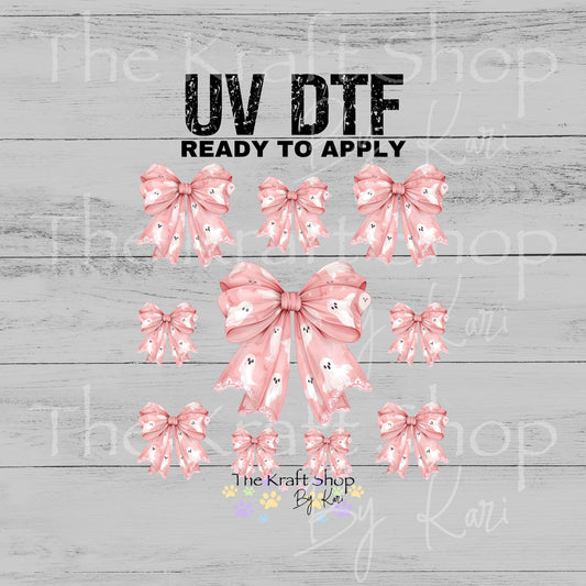 UV DTF Pink cute ghost bows Element sheet 6x6 decal, tumbler decal, permanent sticker. #7703