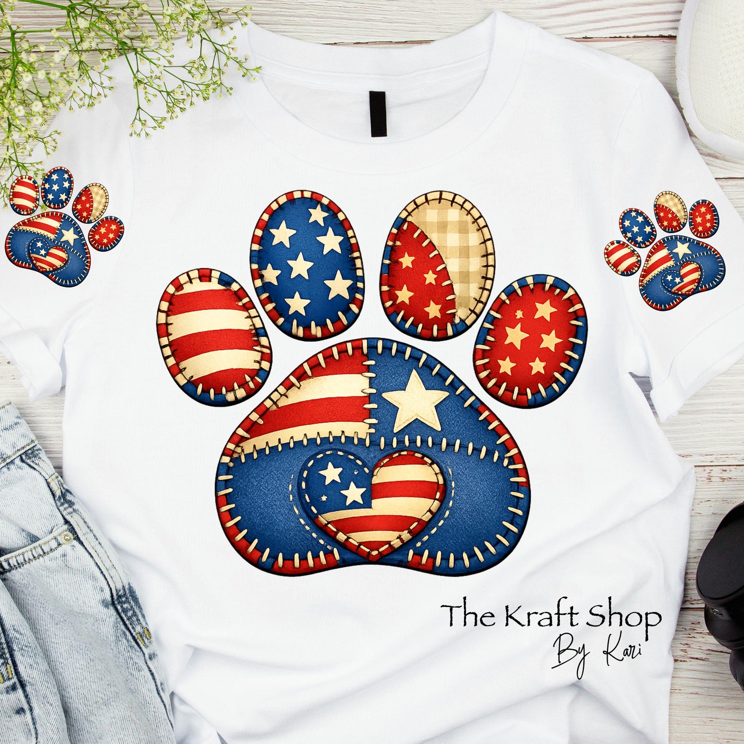 DTF ready to press transfer Patriotic Dog Paw with sleeves shirt transfer #11658