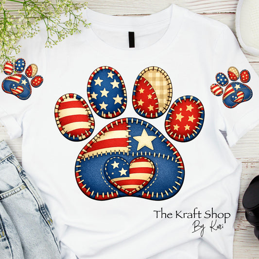 DTF ready to press transfer Patriotic Dog Paw with sleeves shirt transfer #11658