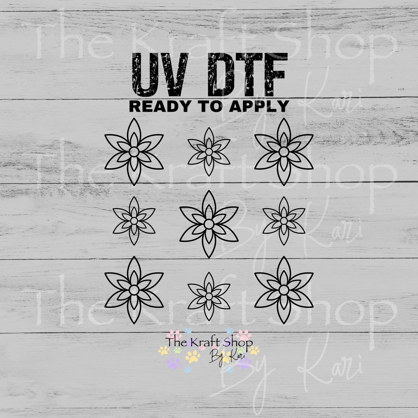 UV DTF Sticker print Black Line Flowers Element sheet 8x8 decal, tumbler decal, permanent sticker. #10532