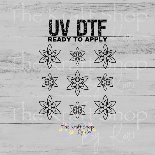 UV DTF Sticker print Black Line Flowers Element sheet 8x8 decal, tumbler decal, permanent sticker. #10532