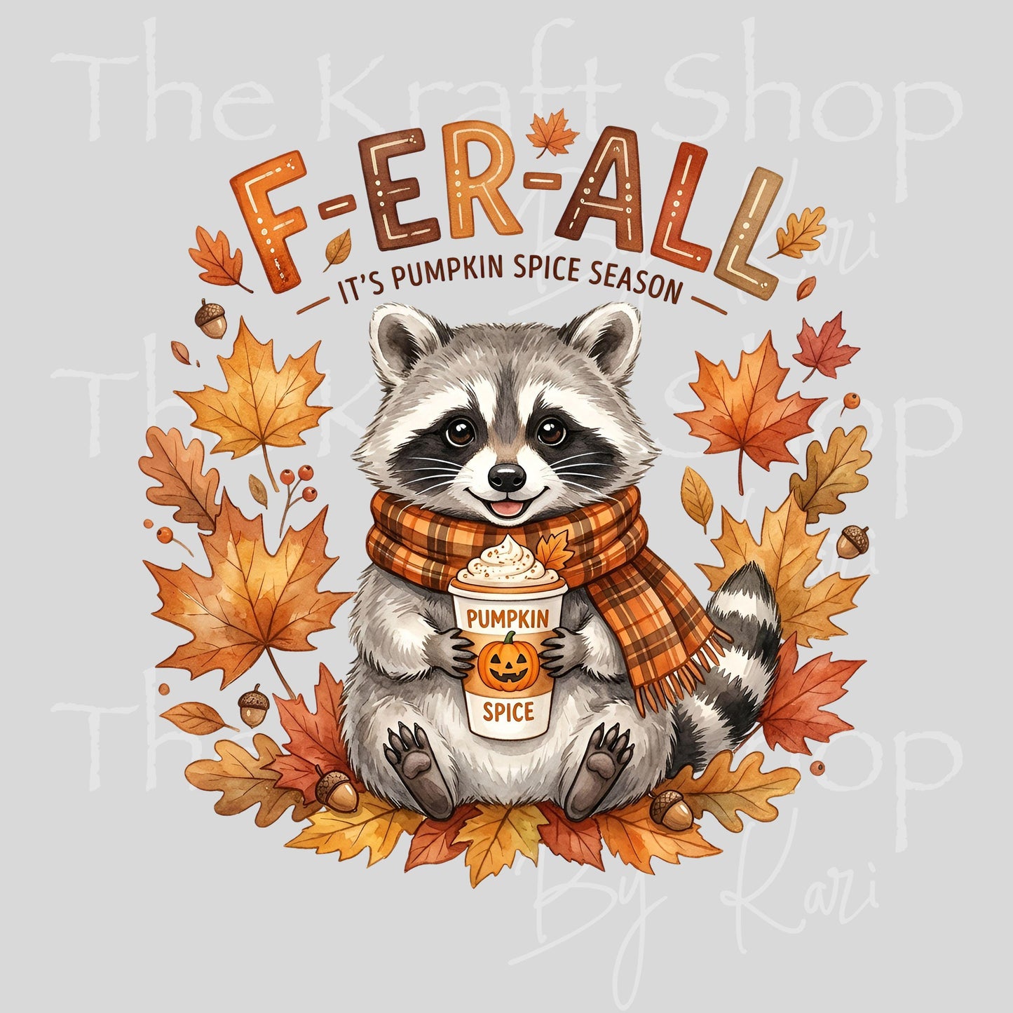UV DTF Ferall Raccoon Fall leaves decal #7723